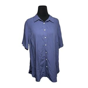Coldwater Creek Top Womens 1X Periwinkle 1/2Sleeve Button Up Casual Basic Blouse